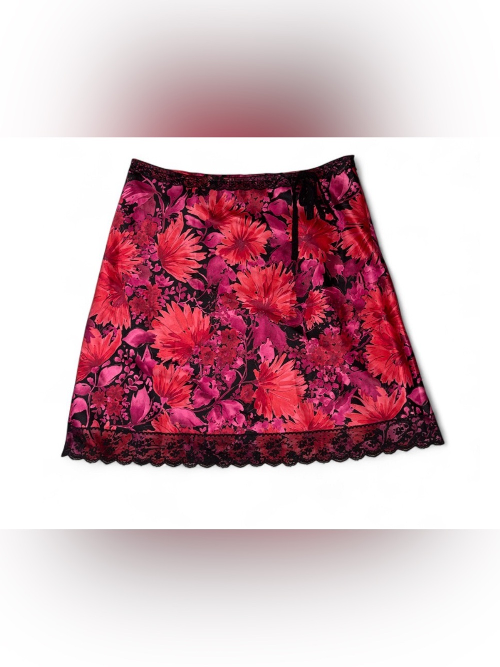Elementz Floral Satin Chemise Skirt in Pink and Black